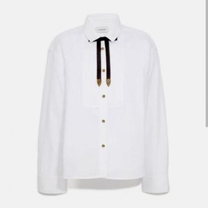 Coach pleated bib shirt with tie.